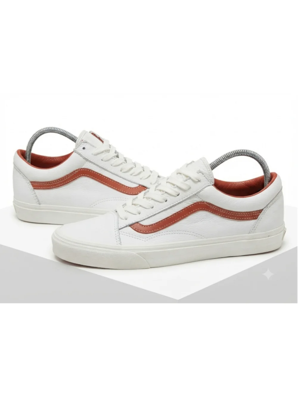 Vans Old Skool Vintage Leather Blanc De Blanc White/ Red Cream Mens Size 11